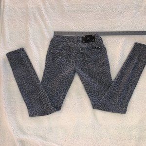 Miss Me Skinny Black/Gray Leopard print Stretch Jeans 26